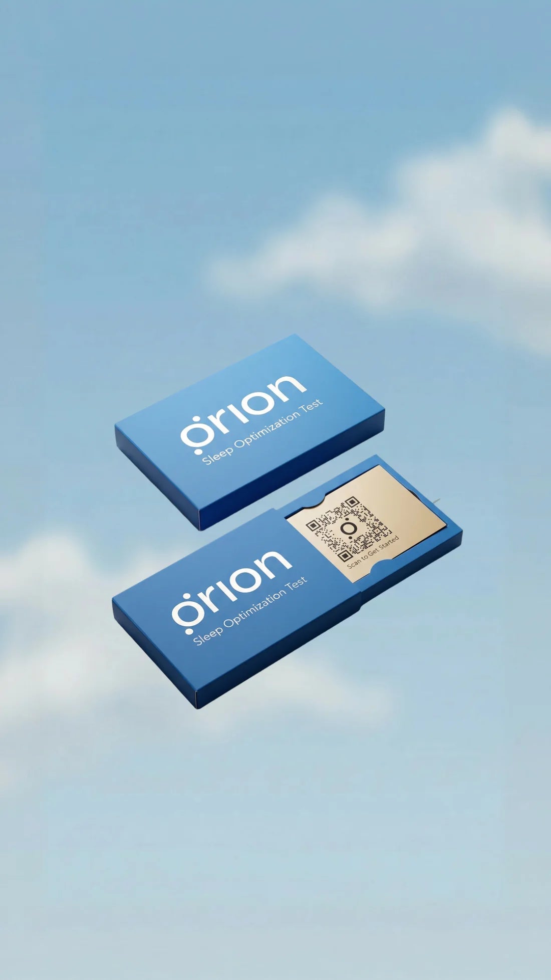 Two Orion Sleep Disruption Test kits floating against a blue sky