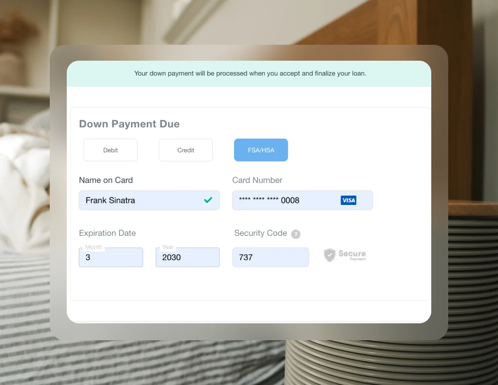 Checkout screen showing how to pay with an HSA or FSA card.