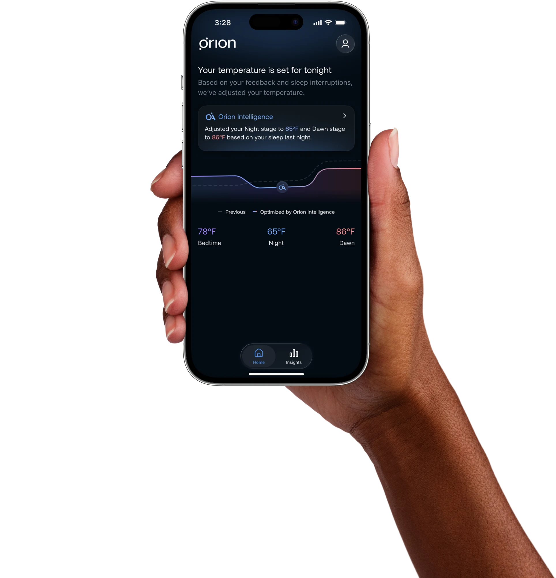 Orion Intelligence adjusting temperature for tonight in the app
